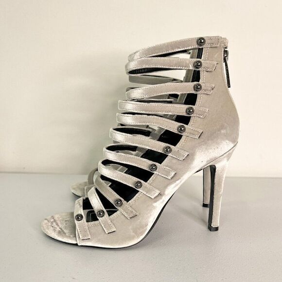 Kendall & Kylie Giaa Gray Velvet Strappy Open Toe Heels - Picture 3 of 7